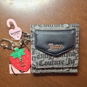 Juicy Couture Black and Gray Wallet with Red Strawberry Charm